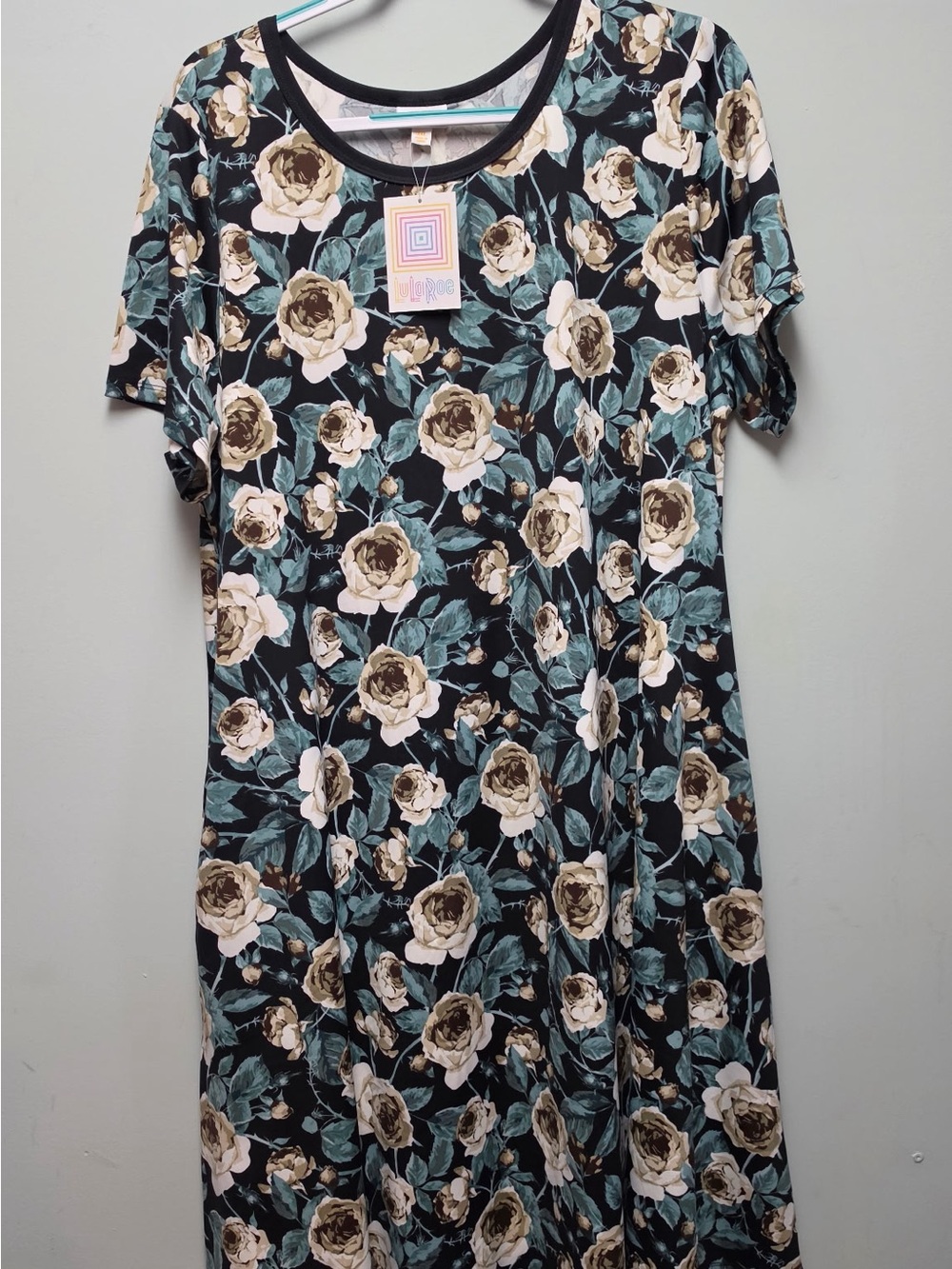 LuLaRoe Floral Maxi Dress in Black, Cream & Green